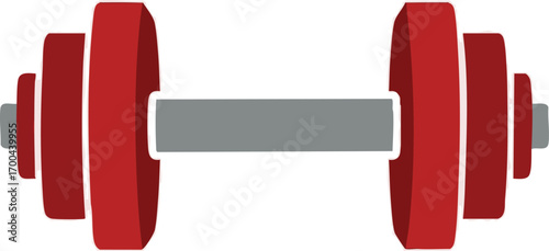 Fitness Vector Illustration of Red Dumbbell Weight with Gray Handle for Gym and Workout Design