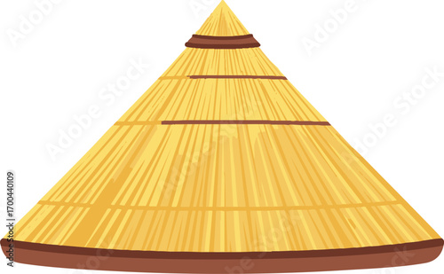 Illustration Art Vector of Asian Conical Hat in Straw Texture Tan and Brown Colors