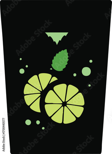 Drink Vector Illustration with Lime Slices and Mint Leaf in Simple Style