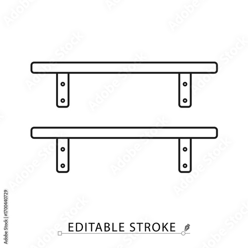 A shelf icon in minimalist style with editable stroke. Storage furniture symbol, wall element, interior object, home decor concept, household pictogram, organizer design, simple rack graphic.