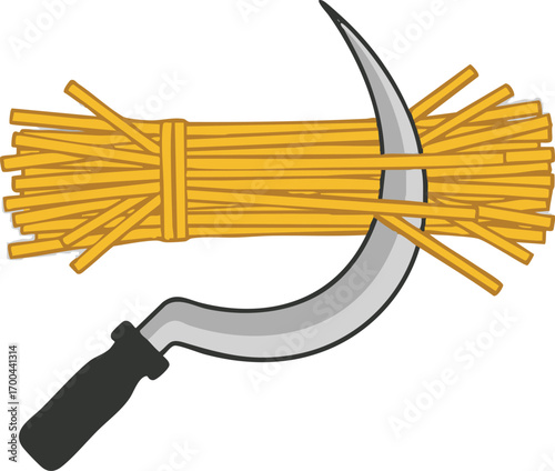Vector Illustration of wheat bundle and sickle tool Simple Agriculture symbol Icon
