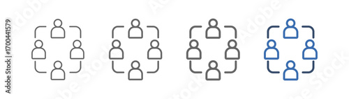 
outline icon set work group with design of four half circles and four people
