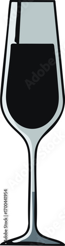 Champagne Glass Vector Illustration Icon with Black Fill and Grey Outline Modern Design