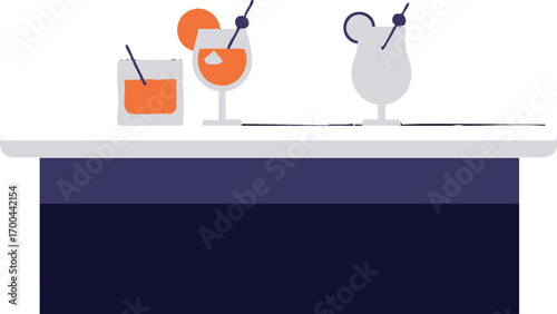 Bar Vector Illustration with Cocktail Drinks and Orange Accents in Flat Modern Style