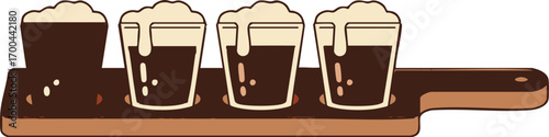 Illustration Vector Beer Tasting Flight with Dark Beer and Foam Modern Alcohol Beverage Illustration