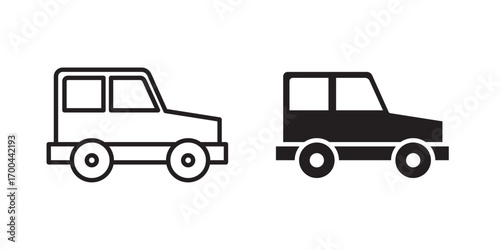Military jeep icon.  Army or Private Collection Cars Trendy Flat Icon .Vector illustration with stroke and fill on a white background.