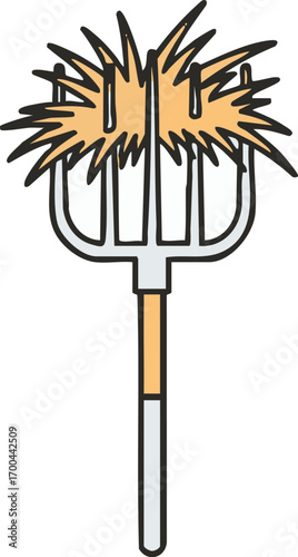 Illustration Icon Vector of a Hay Fork Farming Tool Farm Equipment in Minimalist Style