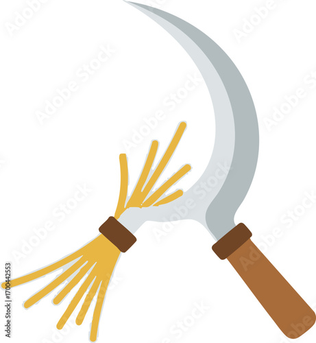 Simple Sickle Vector Illustration with Harvest Grain Stalks in Flat Style