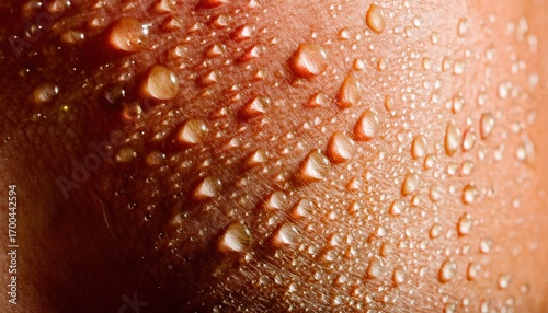 close-up of water droplets on smooth skin texture creating a fresh and dewy look ideal for beauty and wellness backgrounds, macro photography, and editorial use