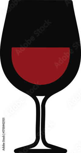 Icon Vector of Wine Glass in Red and Black Minimalist Style