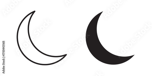 Moon icon. Half and Crescent Moon Icon Set for Night Time Themes. Vector illustration with stroke and fill on a white background. 