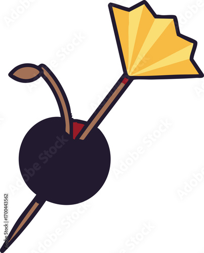 Abstract Vector Illustration of Cocktail Decoration Pick with Olive and Fan in Stylized Design