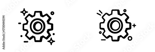 Gear icon set for settings and configuration options in a minimalist line art style for user interface design