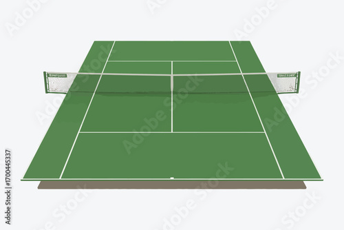 Perspective Tennis Court Vector,  Sports Field Illustration with Net, Markings, and Playing Area for Tennis Match, Training, Tournament, and Athletic Design Projects