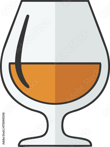Modern Drink Vector Illustration of Cognac Glass with Alcohol Beverages in Orange Colors