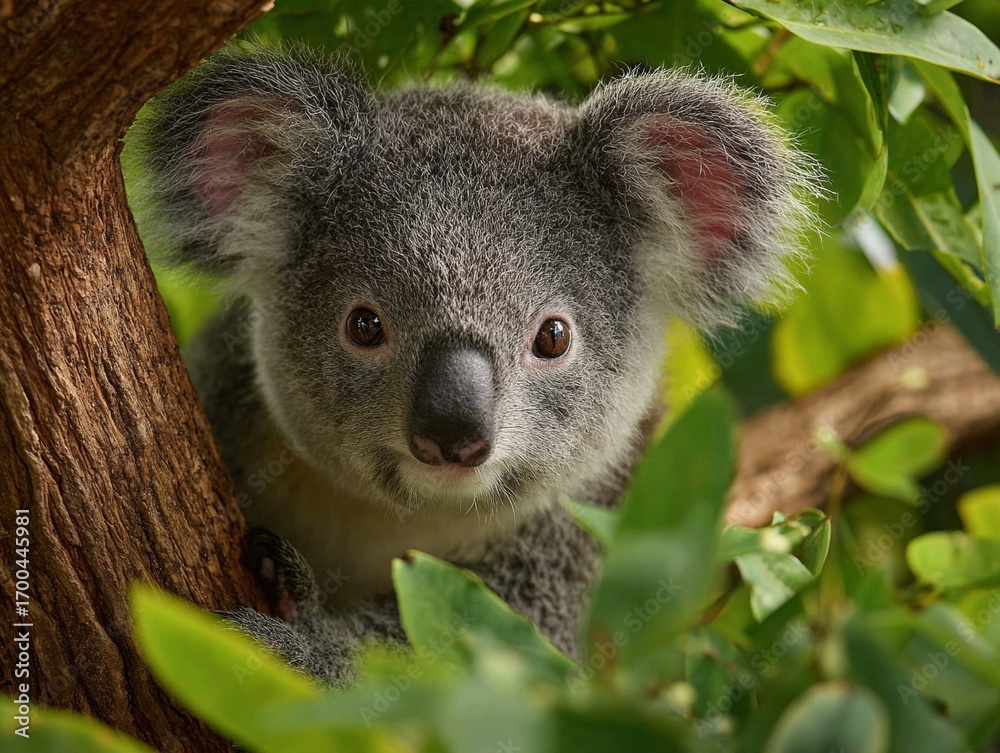 Fototapeta premium Close up portrait of a cute koala bear in a tree wildlife animal photography