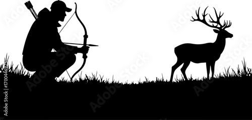 "Silhouette of Crossbow Hunter in the Forest"