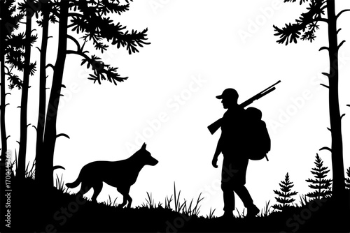 Silhouette of Dog in Forest Clearing"