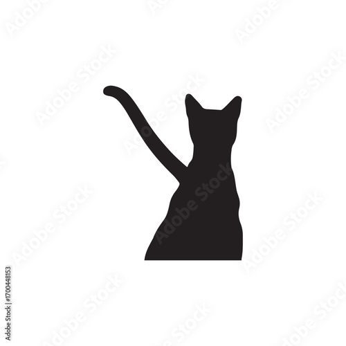 Black silhouette of a cat sitting with tail raised animal