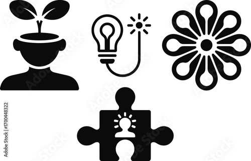 Conceptual icons representing ideas, growth, innovation, and teamwork, perfect for business concepts