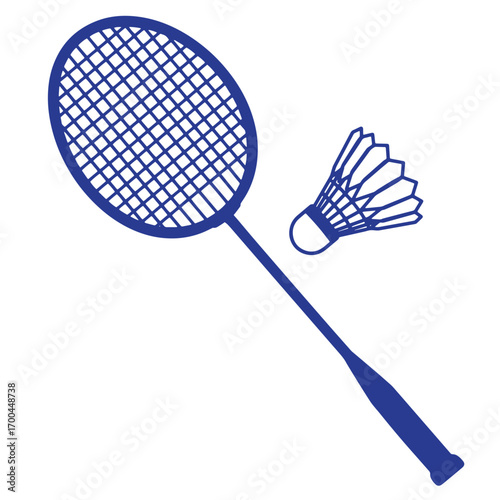 Illustration of a badminton racket and shuttlecock in a simple blue design