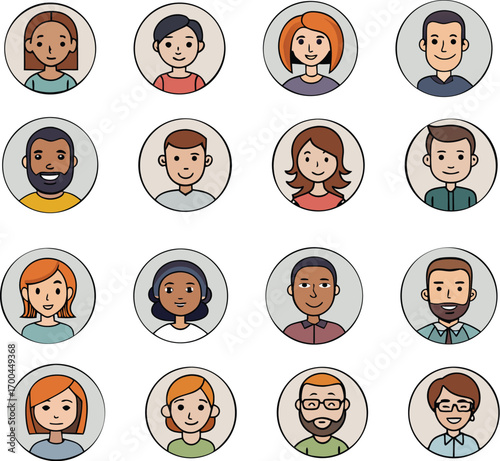 Flat Avatar Icon Set of Diverse People