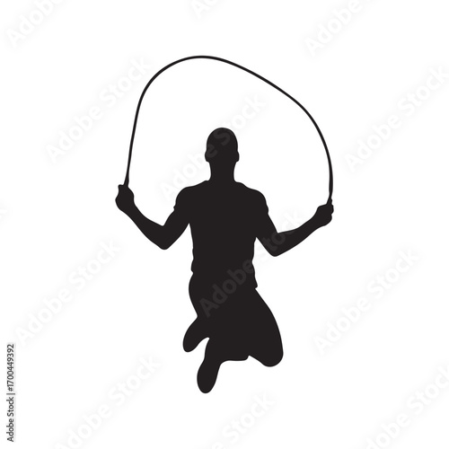 Black silhouette of a man jumping with a speed rope skipping