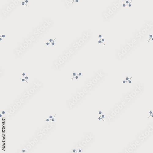 Berry minimalistic pattern cream blue white background. Farmhouse simple backdrop and tiny floral traditional style