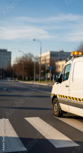 Wallpaper Mural White service van with orange flashing lights. Road maintenance concept. Vehicle for roadside assistance and emergency services. Torontodigital.ca