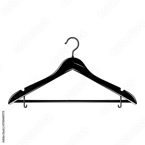 Black silhouette of a wooden clothes hanger isolated on white background