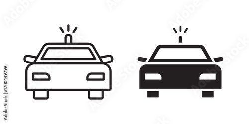 Police car icon . Vector illustration with stroke and fill on a white background.