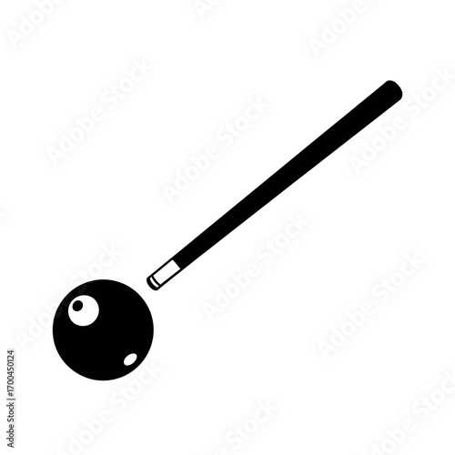 Billiard cue striking a ball silhouette isolated on white background