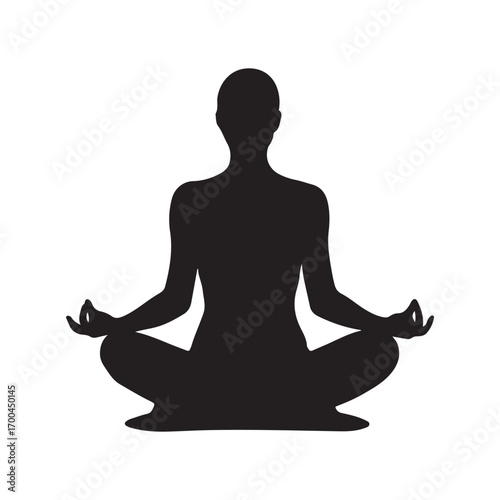Black silhouette of a person meditating in lotus pose with mudra hand gesture yoga