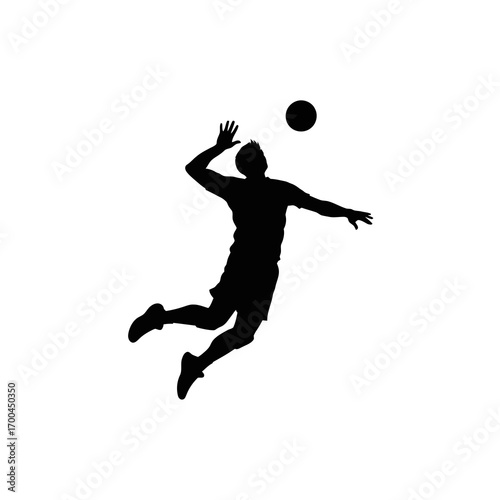 Volleyball player silhouette jumping to spike isolated on white background