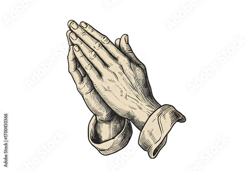 Illustration Of Praying Hands In Beige With Black Transparent Background