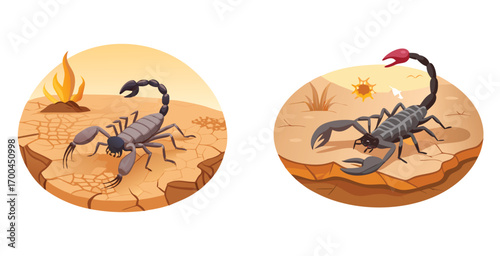 Scorpion on dry cracked desert soil vector art design illustration