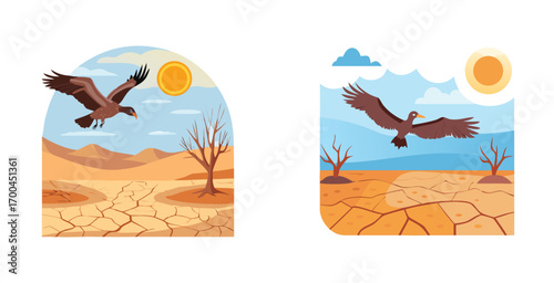 Vulture circling arid land wide wingspan gliding vector art design illustration