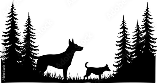 "Silhouette of Dog in Forest Clearing"