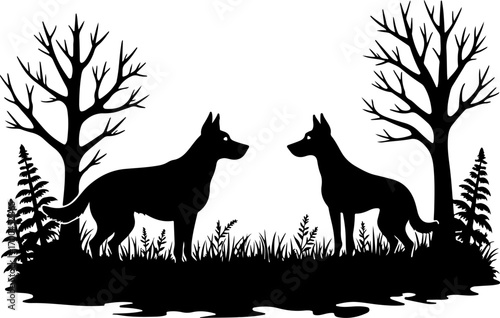 "Silhouette of Dog in Forest Clearing"