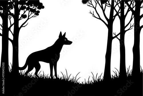 "Silhouette of Dog in Forest Clearing"