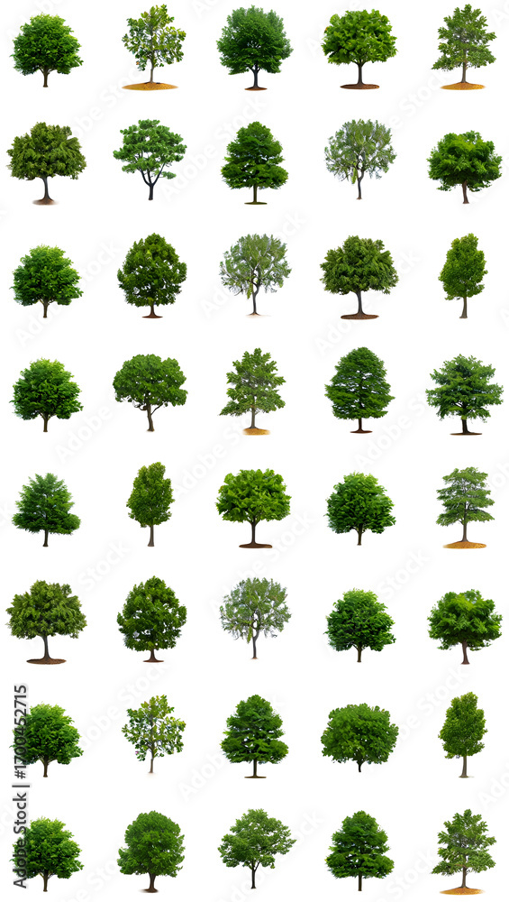 Fototapeta premium Full Green Summer Trees Tree Collection Isolated