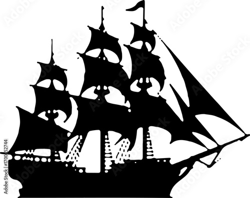 "Silhouette of a Classic Sailing Ship"