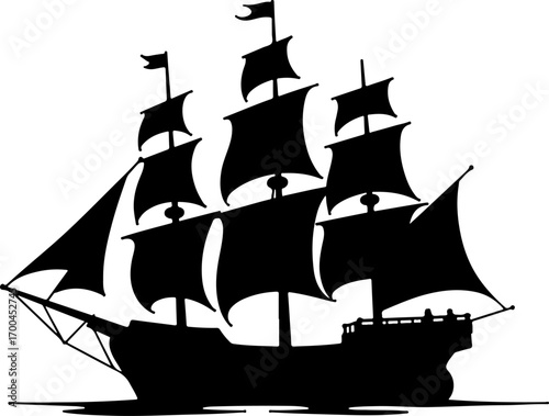 "Silhouette of a Classic Sailing Ship"