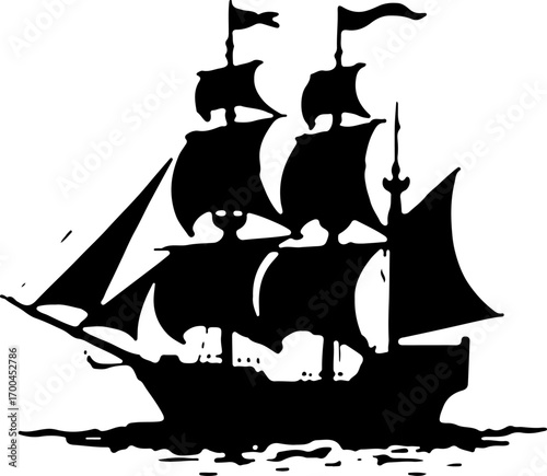 "Silhouette of a Classic Sailing Ship"