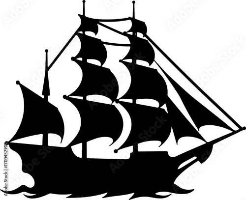 "Silhouette of a Classic Sailing Ship"