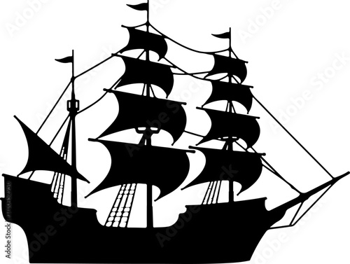 "Silhouette of a Classic Sailing Ship"