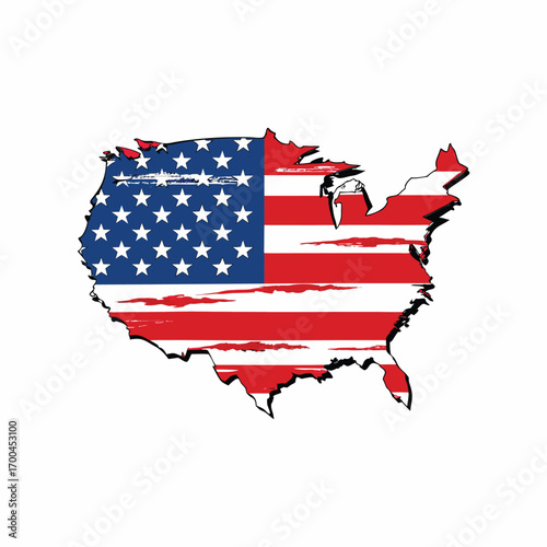 United states map outline with american flag design and distressed texture