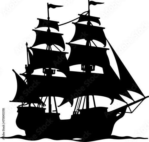 "Silhouette of a Classic Sailing Ship"
