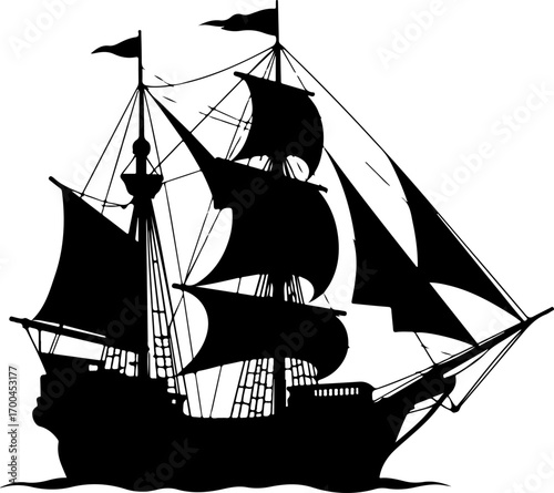 "Silhouette of a Classic Sailing Ship"