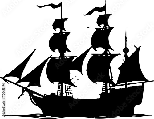 "Silhouette of a Classic Sailing Ship"